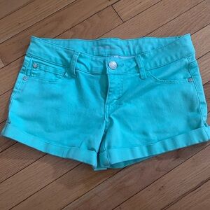 Celebrity Pink Green Roll-Hem Jean Shorts